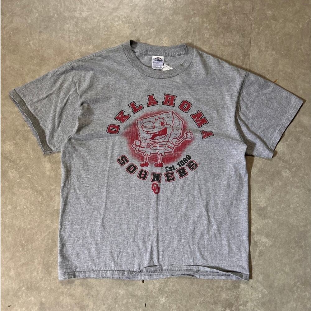 90's Vintage Oklahoma Sooners SpongeBob SquarePants Grey T-Shirt -L